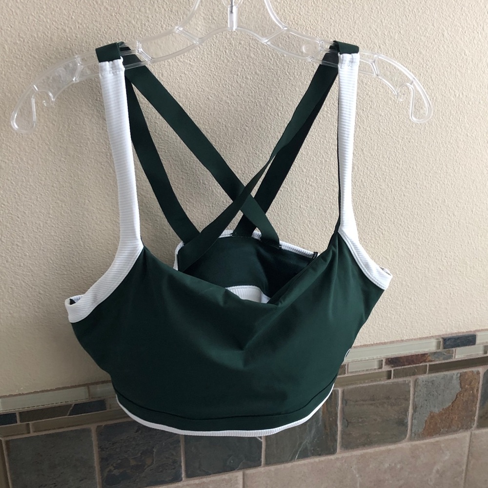 ZYIA Dark Green and White Crisscross Sports Bra